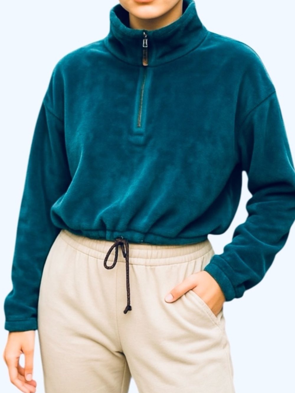 Urban Outfitters Cropped Fleece Half Zip Sweatshirt
